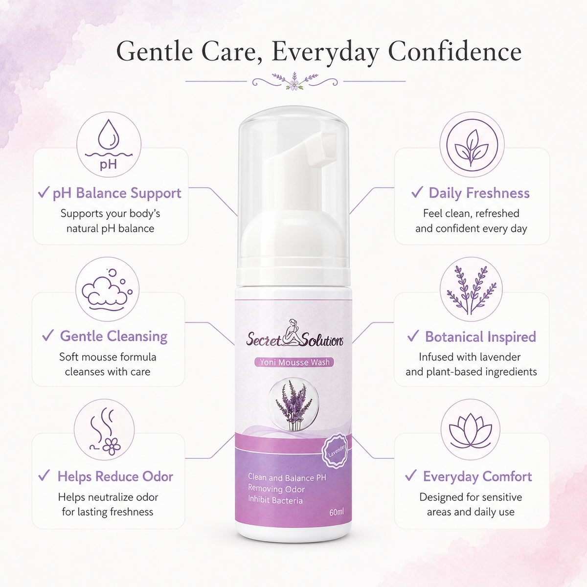 Lavender Yoni Mousse Wash –  USA Imported pH Balancing Feminine Hygiene Foam Cleanser