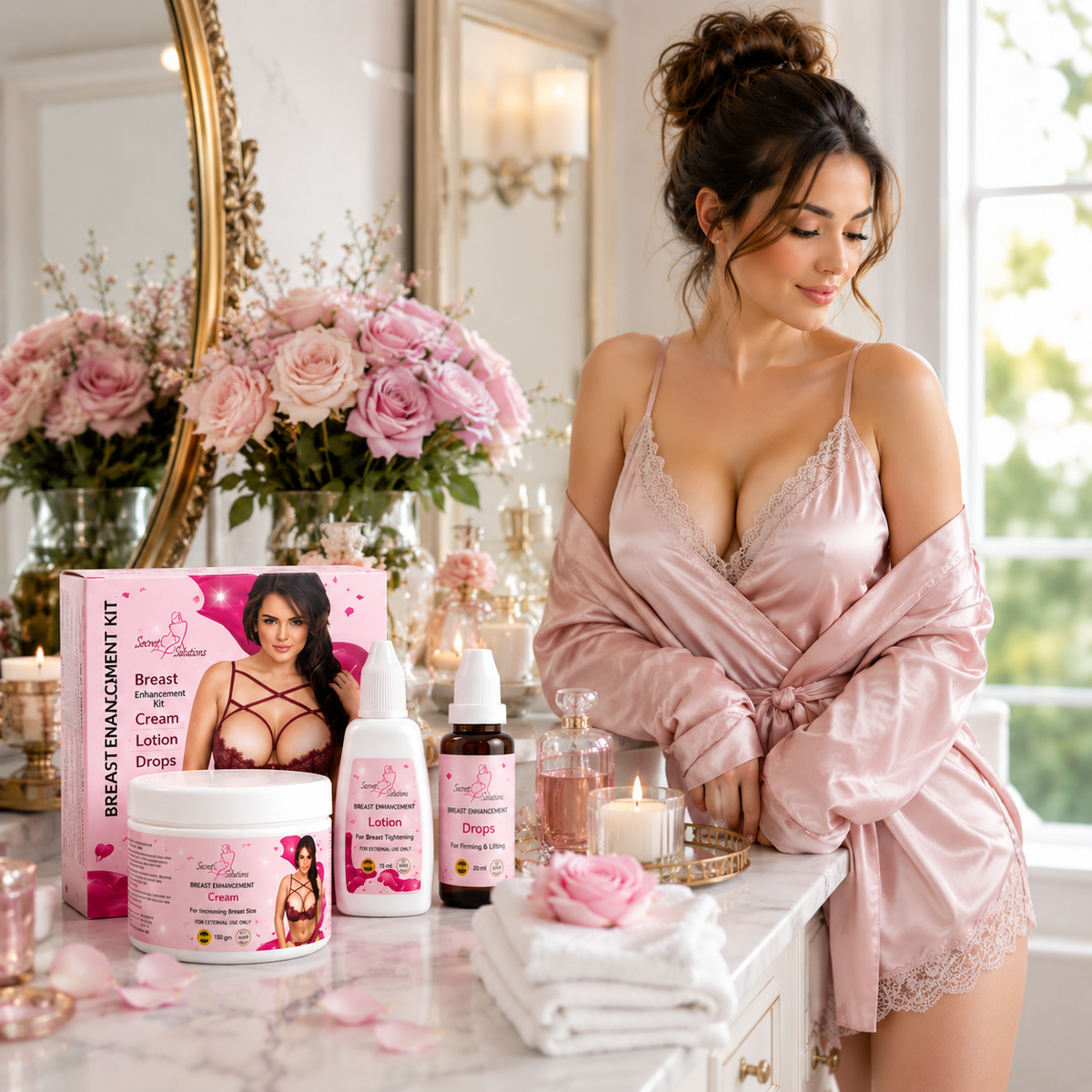 Breast Enhancement & Firming Care Kit – Cream, Lotion & Drops – Enhances Breast & Reduces Sagging – USA Imported