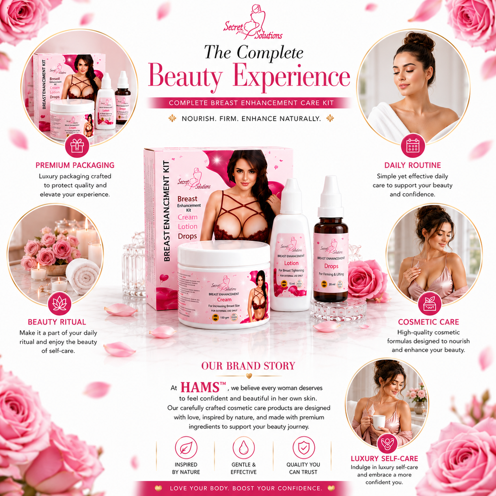 Breast Enhancement & Firming Care Kit – Cream, Lotion & Drops – Enhances Breast & Reduces Sagging – USA Imported