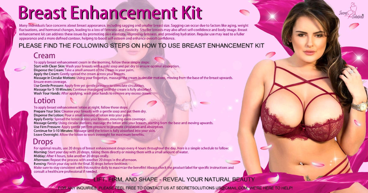 Breast Enhancement & Firming Care Kit – Cream, Lotion & Drops – Enhances Breast & Reduces Sagging – USA Imported
