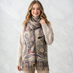 Ladies’ Premium Wool Paisley Floral Scarf – Elegant Printed Shawl with Fringed Edges