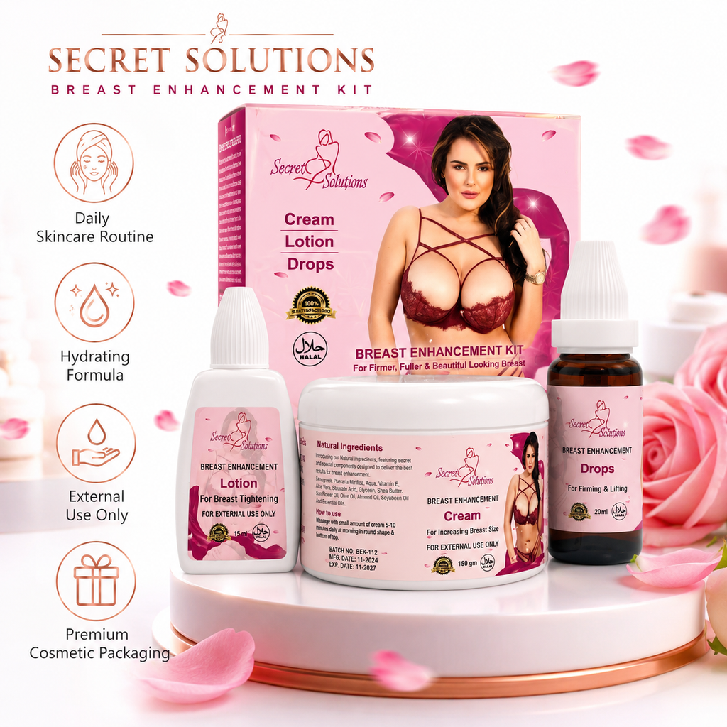 Breast Enhancement & Firming Care Kit – Cream, Lotion & Drops – Enhances Breast & Reduces Sagging – USA Imported