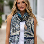 Ladies’ Premium Wool Paisley Floral Scarf – Elegant Printed Shawl with Fringed Edges