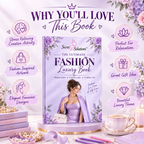 A promotional graphic for a book titled 'The Ultimate Fashion Luxury Book' by Secret Solutions. The book cover is lavender with purple floral illustrations and a photo of a woman in a purple dress.