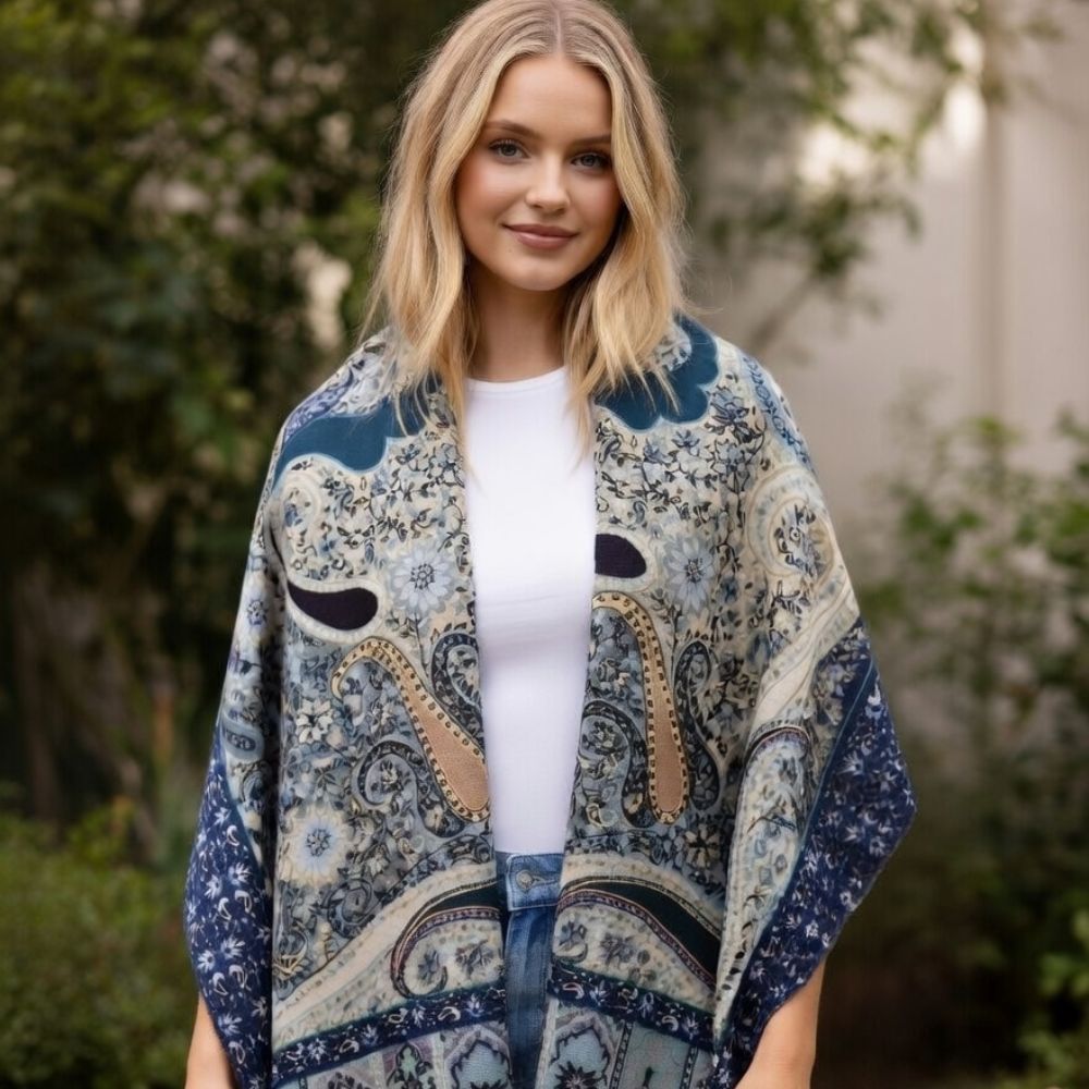 Ladies’ Premium Wool Paisley Floral Scarf – Elegant Printed Shawl with Fringed Edges