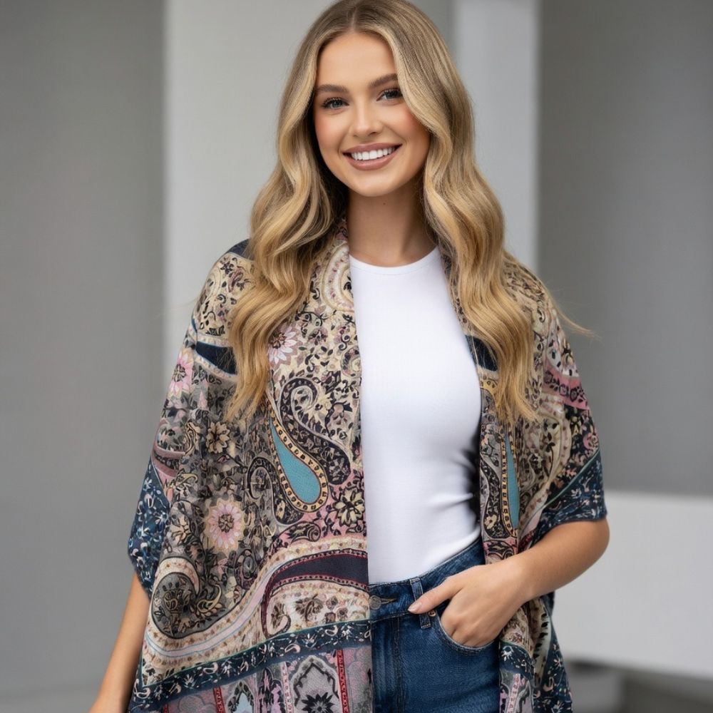Ladies’ Premium Wool Paisley Floral Scarf – Elegant Printed Shawl with Fringed Edges